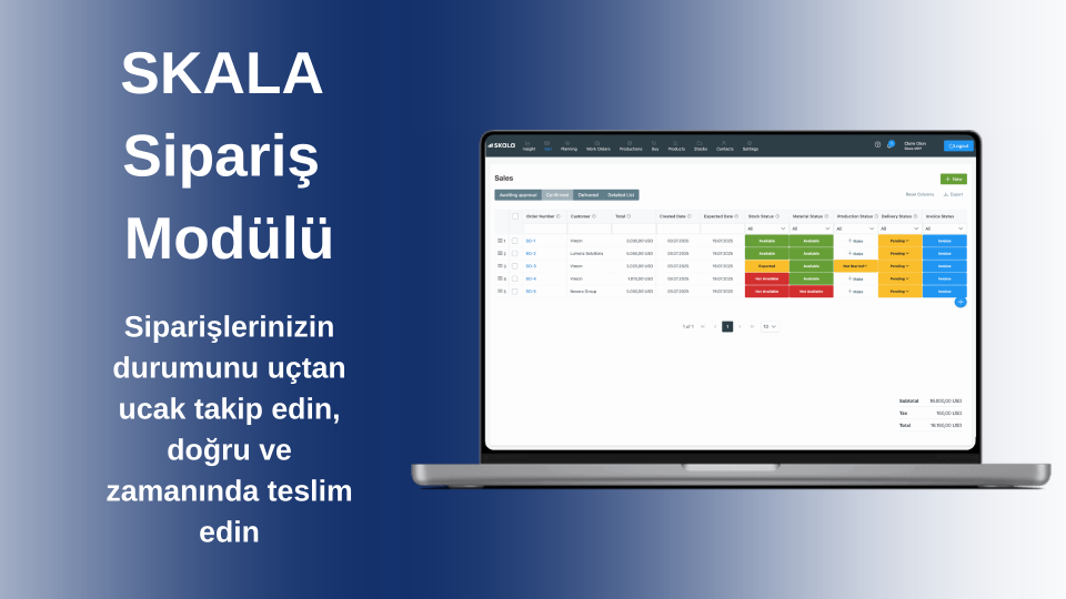 Skala üretim takip programı sipariş modülü