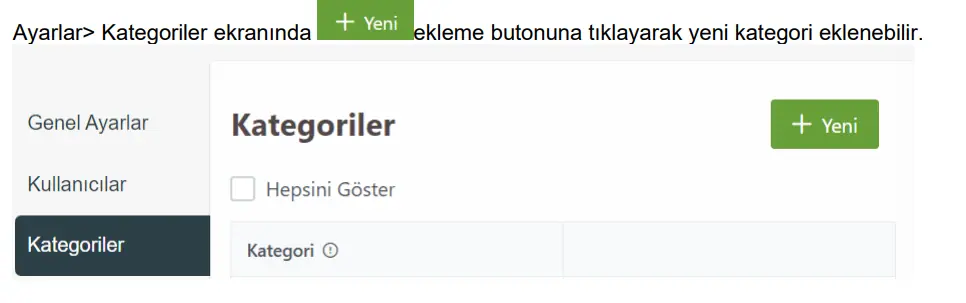 Kategori ekleme