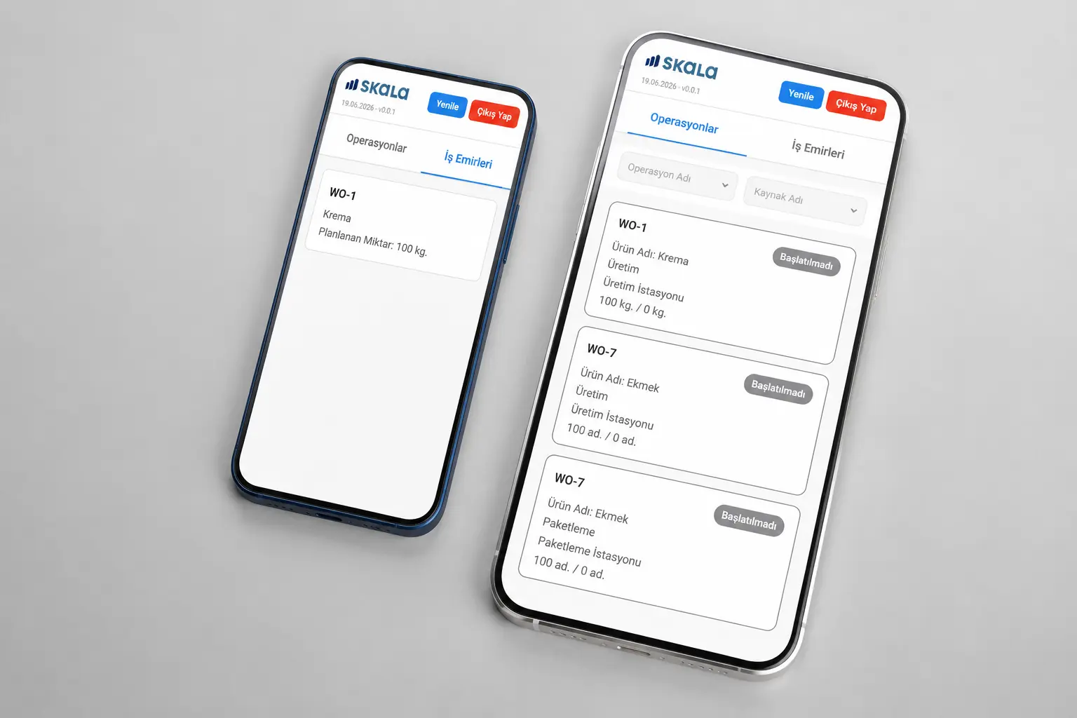 Skala Suite üretim takip programı operatör mobil uygulaması ekranı